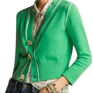 CAbi “Wallis” Green Cropped Cardigan with Pearl & Rhinestone Buttons Women Small